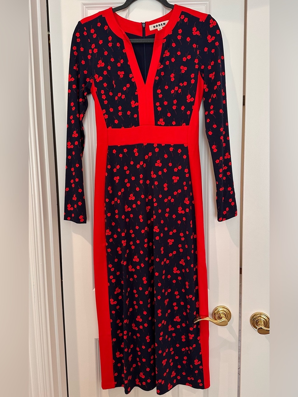 Boden Navy Dress with Red Floral Print